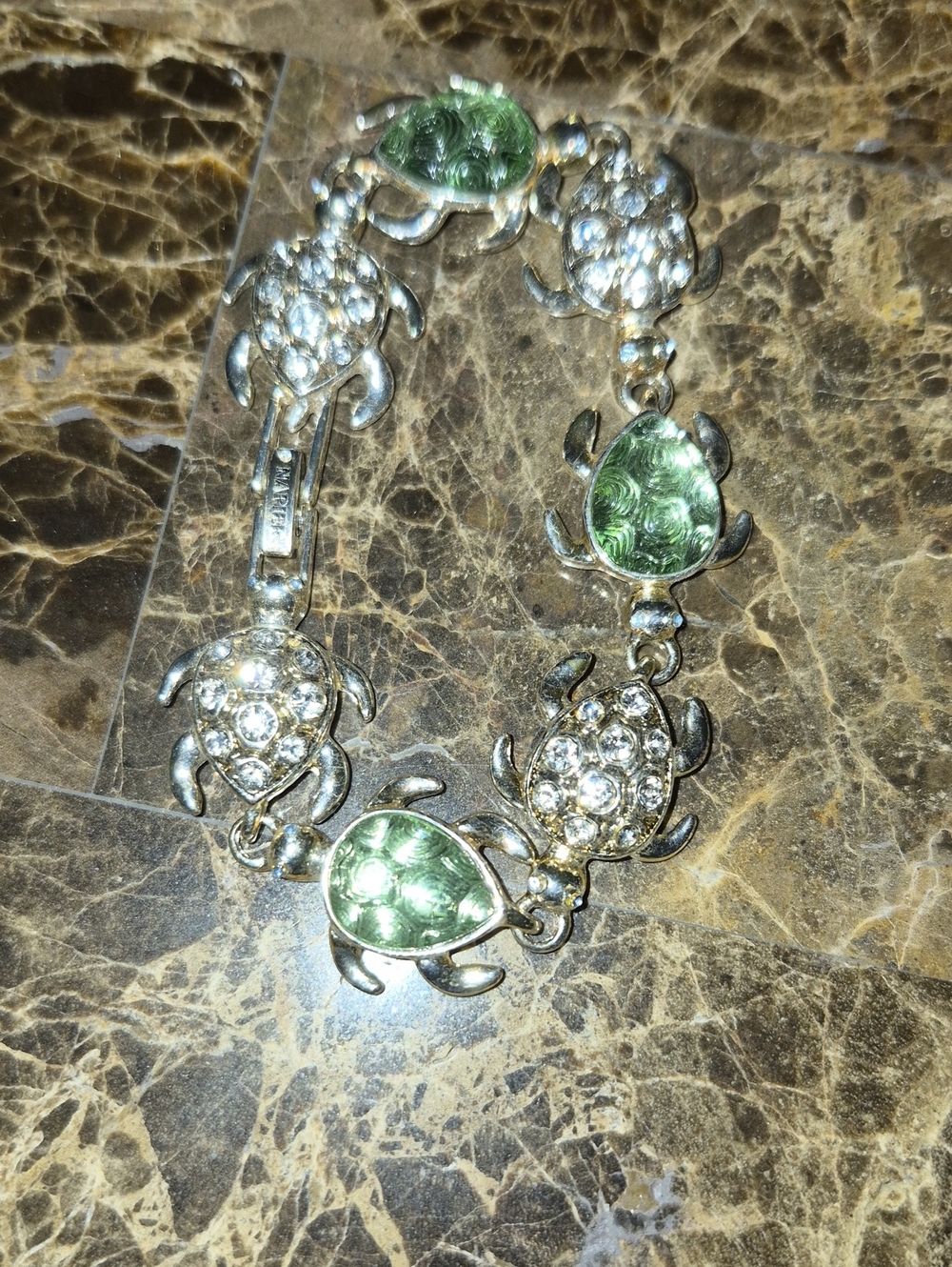 Napier Green and Clear Crystal Turtle Link Bracelet - Picture 2 of 4